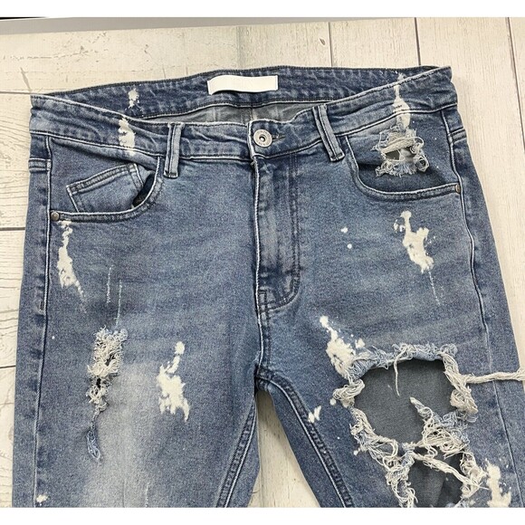 KDNK 11 4 14 11 Woman's 34 Distressed Paint Skinny Stretch Denim Jeans - Picture 4 of 11